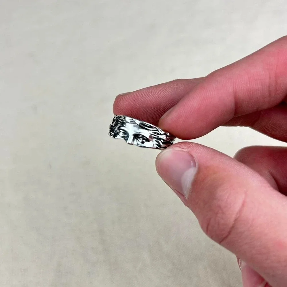 Vintage Y2K style Jesus silver ring punk
